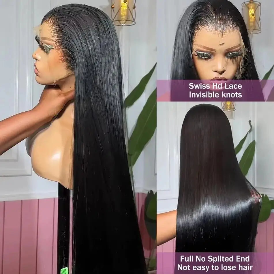 30 Inch 13x4 Lace Front Wigs 200% Density Lace Front Wig Pre Plucked Glueless Wigs Straight Black Synthetic lace front wig