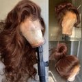 34 Inch  Body Wave Chocolate Brown Lace Front Wigs Human Hair Pre Plucked Brazilian Brown Virgin Hair Glueless HD Frontal Wig