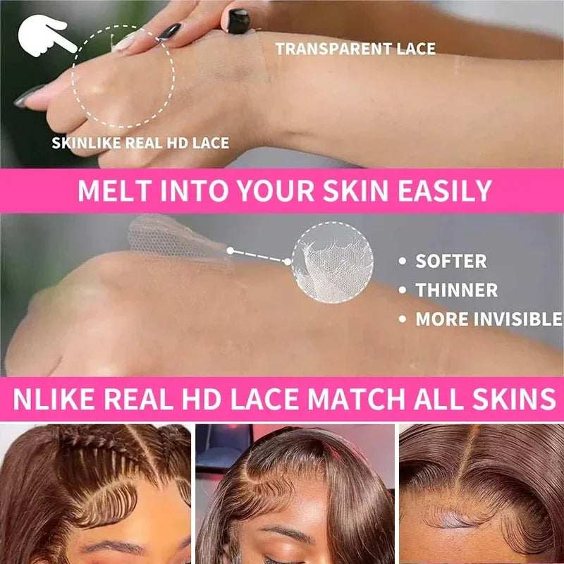 34 Inch  Body Wave Chocolate Brown Lace Front Wigs Human Hair Pre Plucked Brazilian Brown Virgin Hair Glueless HD Frontal Wig