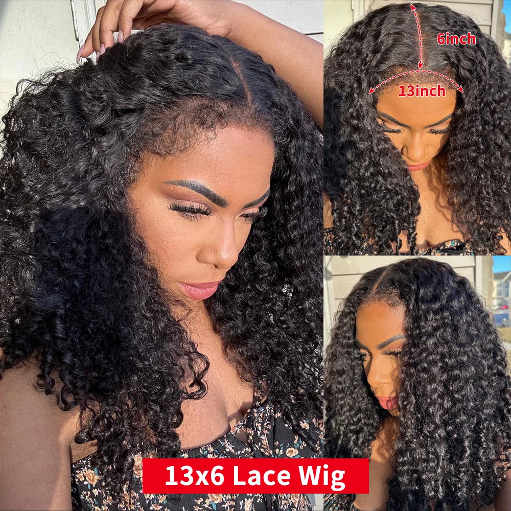 250%Kinky Curly 4C Edges Curly Baby Hair Lace Wigs Human Hair 13x6 HD Lace Frontal Wig Deep Wave Curly Lace Front Wigs For Women