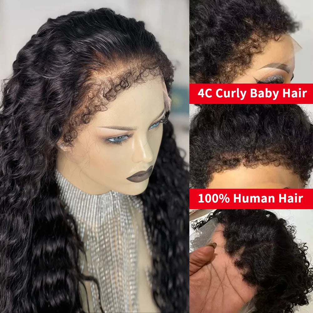 250%Kinky Curly 4C Edges Curly Baby Hair Lace Wigs Human Hair 13x6 HD Lace Frontal Wig Deep Wave Curly Lace Front Wigs For Women