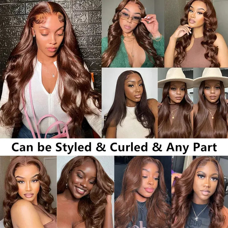34 Inch  Body Wave Chocolate Brown Lace Front Wigs Human Hair Pre Plucked Brazilian Brown Virgin Hair Glueless HD Frontal Wig
