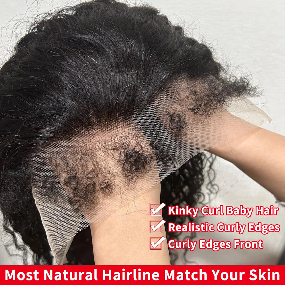 250%Kinky Curly 4C Edges Curly Baby Hair Lace Wigs Human Hair 13x6 HD Lace Frontal Wig Deep Wave Curly Lace Front Wigs For Women