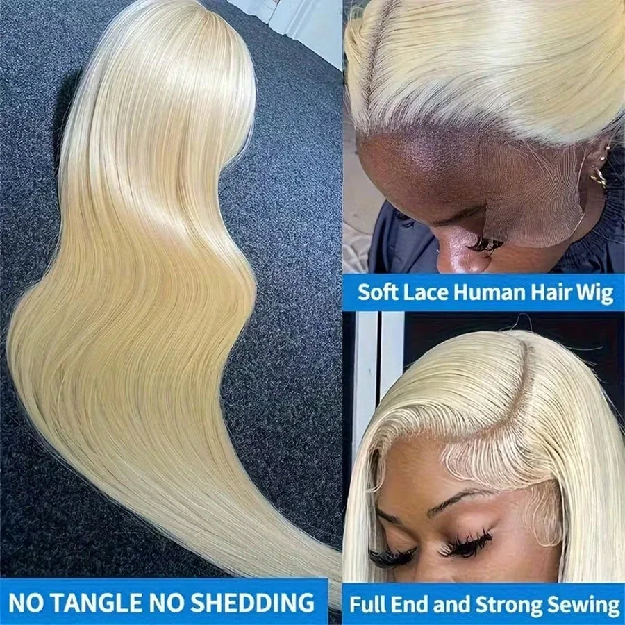 32 Inch 613 13x4 Lace Front Wig Human Hair,Blonde Straight Lace Front Wigs Human Hair Pre Plucked 200 Density