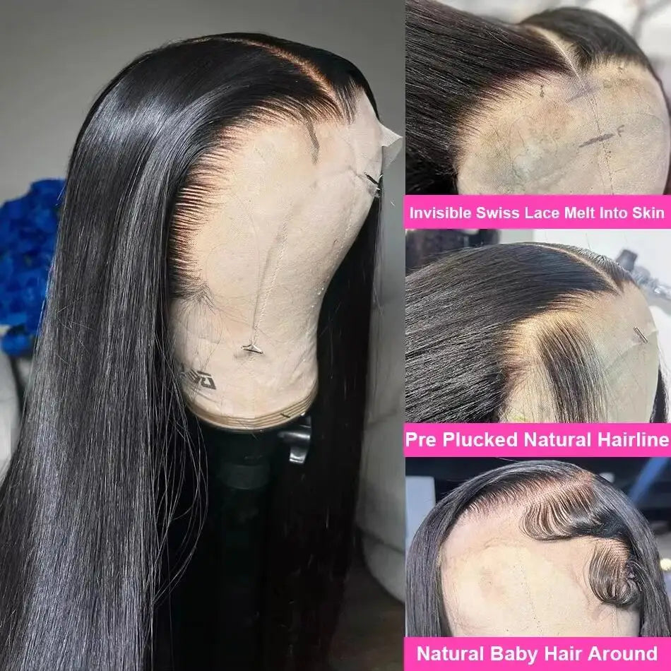 30 Inch 13x4 Lace Front Wigs 200% Density Lace Front Wig Pre Plucked Glueless Wigs Straight Black Synthetic lace front wig