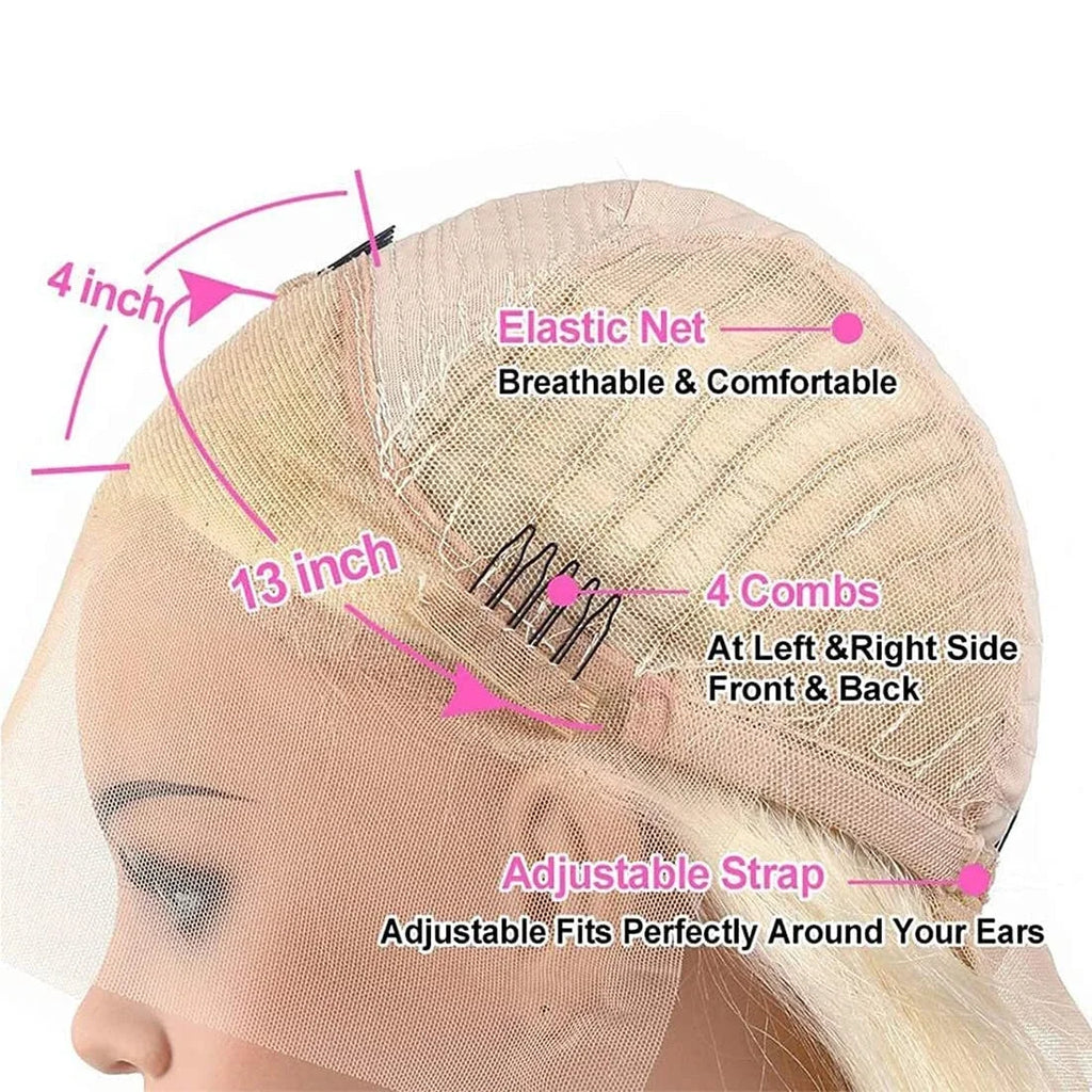32 Inch 613 13x4 Lace Front Wig Human Hair,Blonde Straight Lace Front Wigs Human Hair Pre Plucked 200 Density