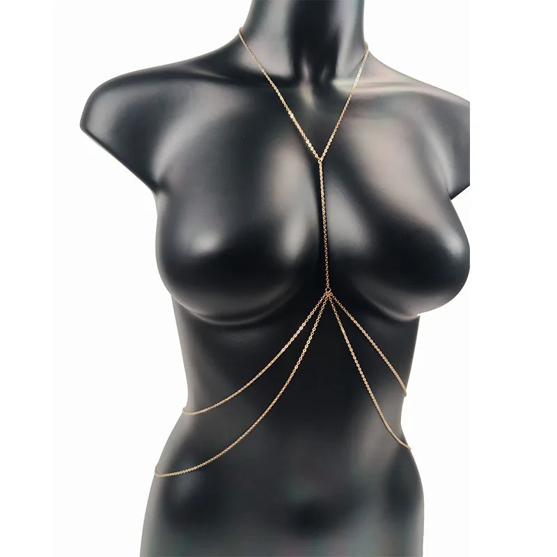 Body Jewelry Sexy Chest Chain Bikini Belly Chains for Women Cross Waist Chains Female Body Suit Girl Fashion Beach Simple Luxury