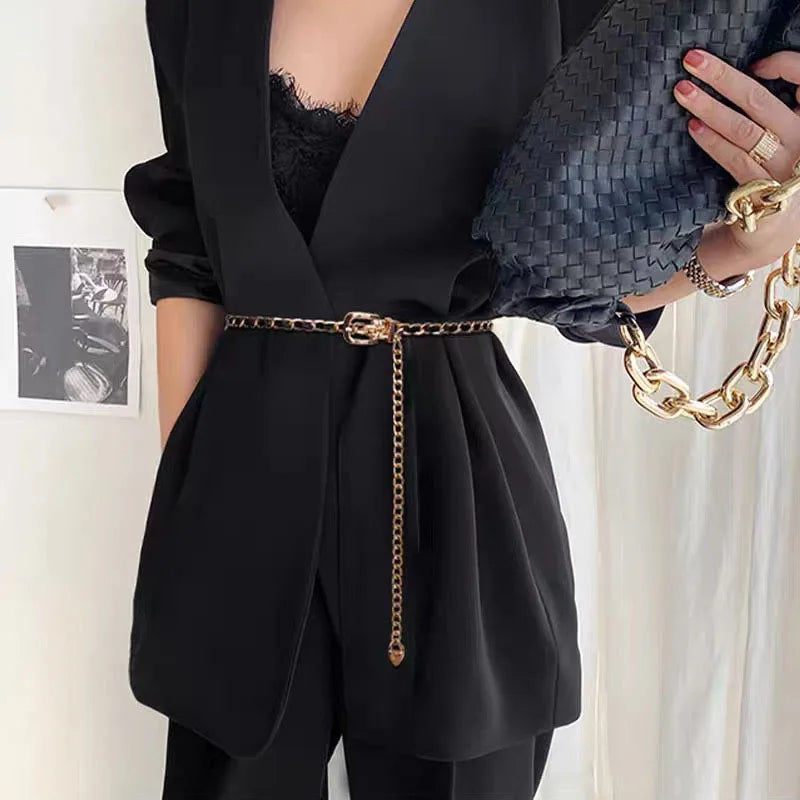 Women Leather Waist Chain Belt Golden Body Dress Belt Waistband Belt Mini Fashion Woman Thin Chain Cloth Accessories Waist bands