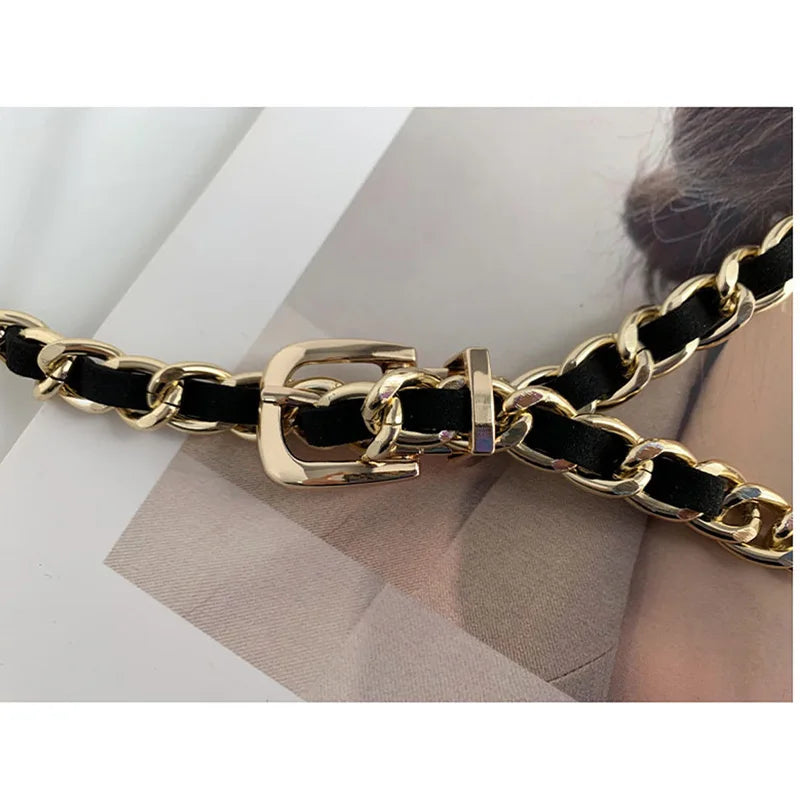Women Leather Waist Chain Belt Golden Body Dress Belt Waistband Belt Mini Fashion Woman Thin Chain Cloth Accessories Waist bands
