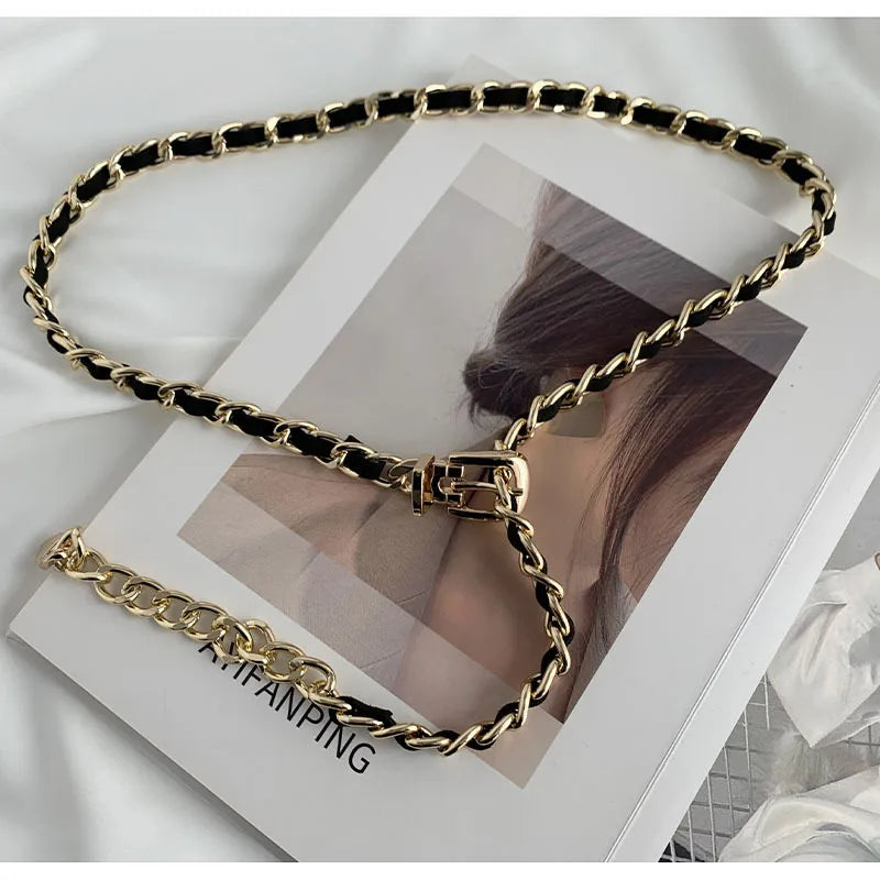 Women Leather Waist Chain Belt Golden Body Dress Belt Waistband Belt Mini Fashion Woman Thin Chain Cloth Accessories Waist bands