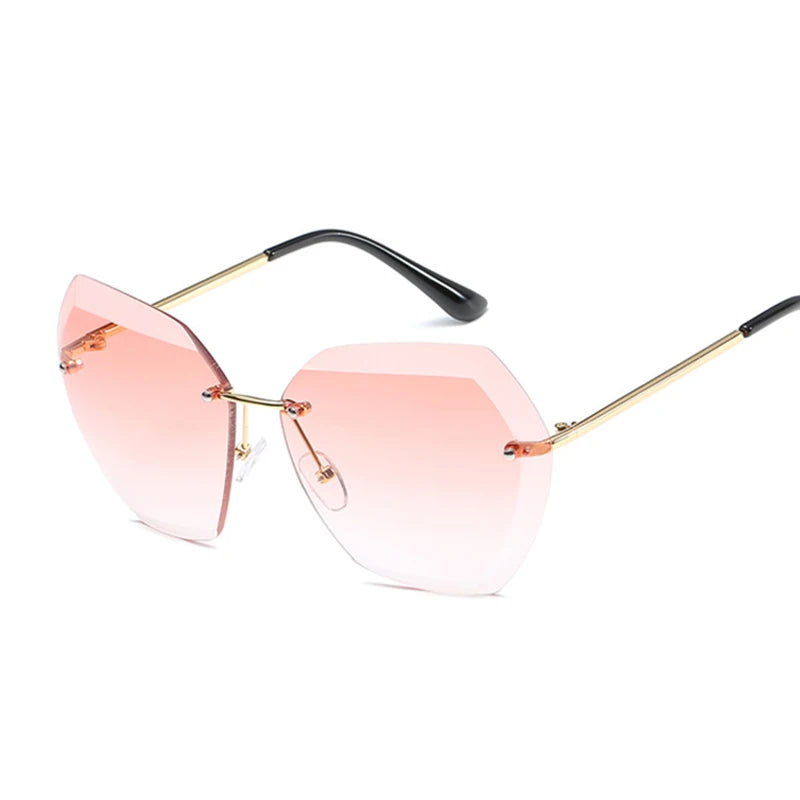 2021 Vintage Sunglasses for Woman Man Brand Rimless Rectangle Sun Glasses Female Retro Metal Frame Clear Lens Pink Shades