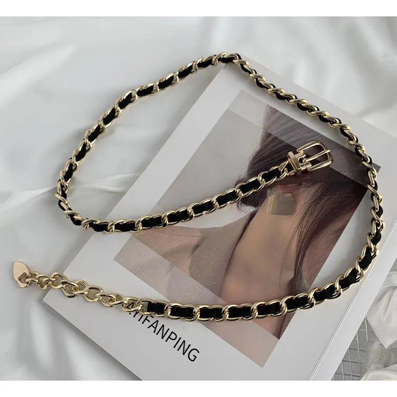 Women Leather Waist Chain Belt Golden Body Dress Belt Waistband Belt Mini Fashion Woman Thin Chain Cloth Accessories Waist bands