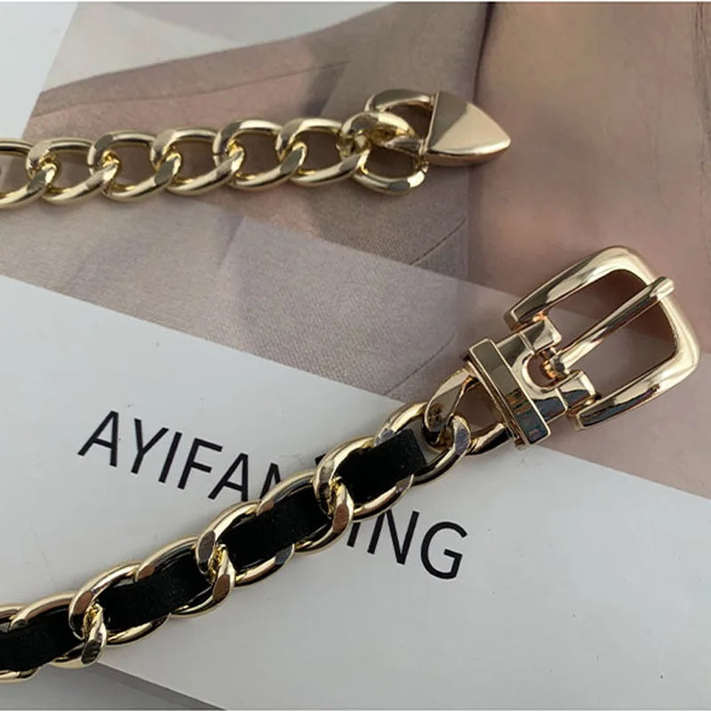 Women Leather Waist Chain Belt Golden Body Dress Belt Waistband Belt Mini Fashion Woman Thin Chain Cloth Accessories Waist bands