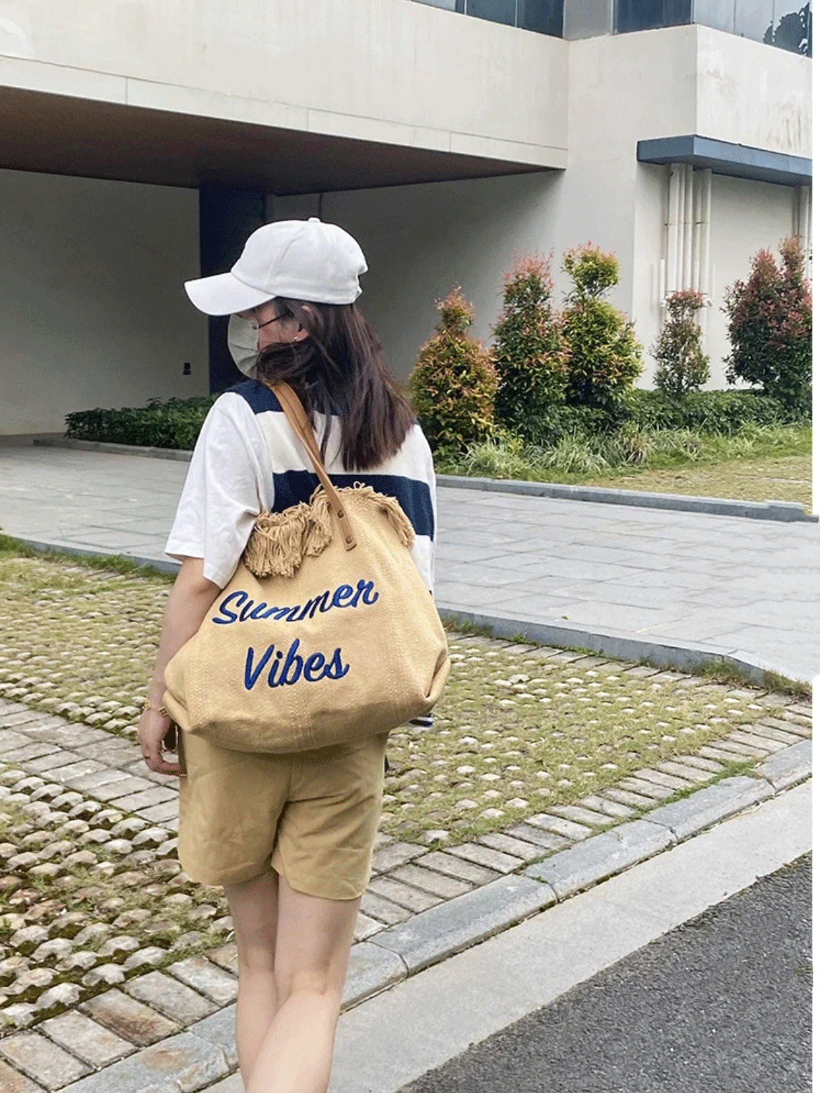 Handbag Woman Bag Design Simple Niche Travel  Beach Tote Bag Tassel Letter Embroidery Fashion Large Capacity Shoulder Bags 2022