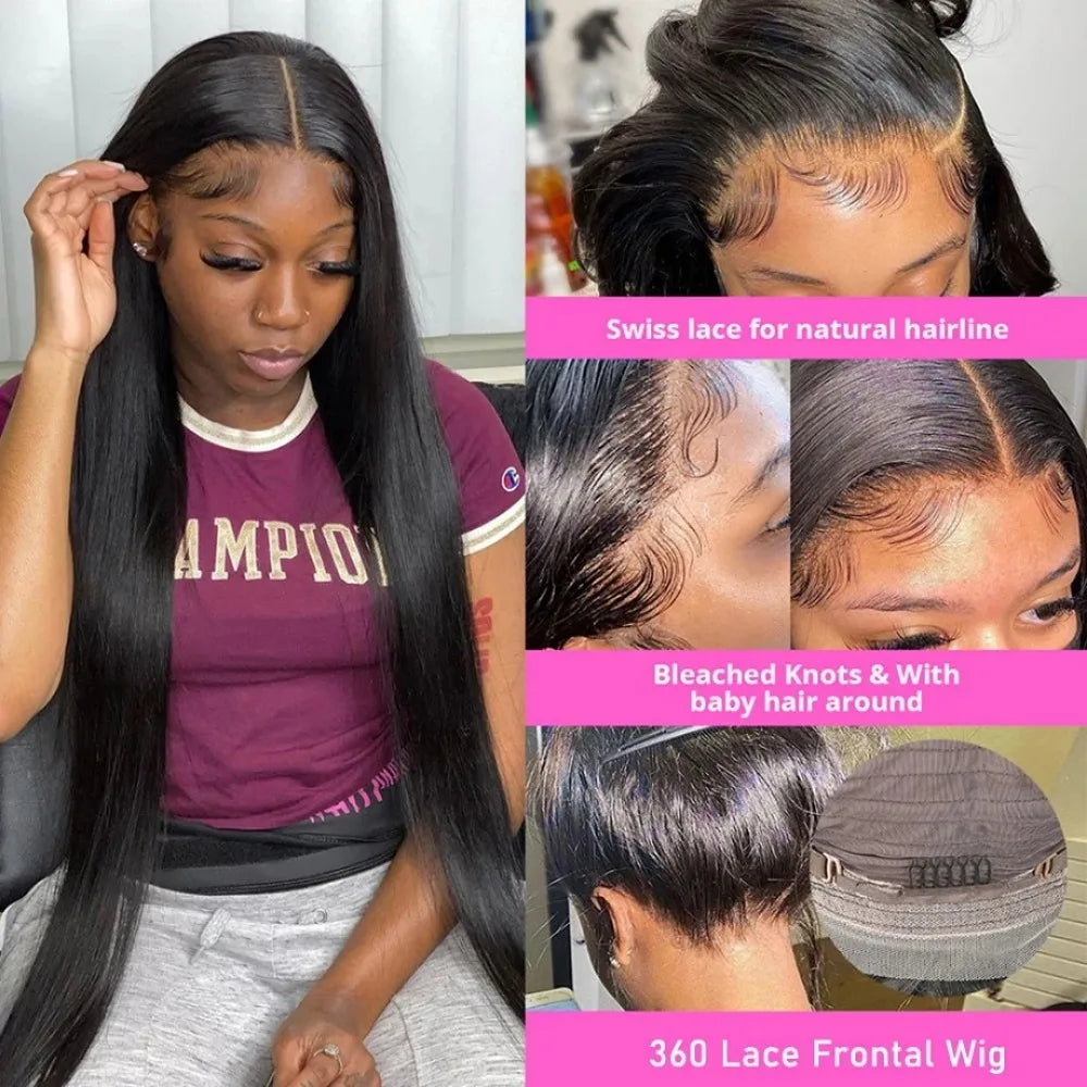 220 Density 5x5 Lace Frontal Wigs Human Hair 40 Inch Black Straight Brazilian 13x6 13x4 Transparent Lace Front Wig For Women 360