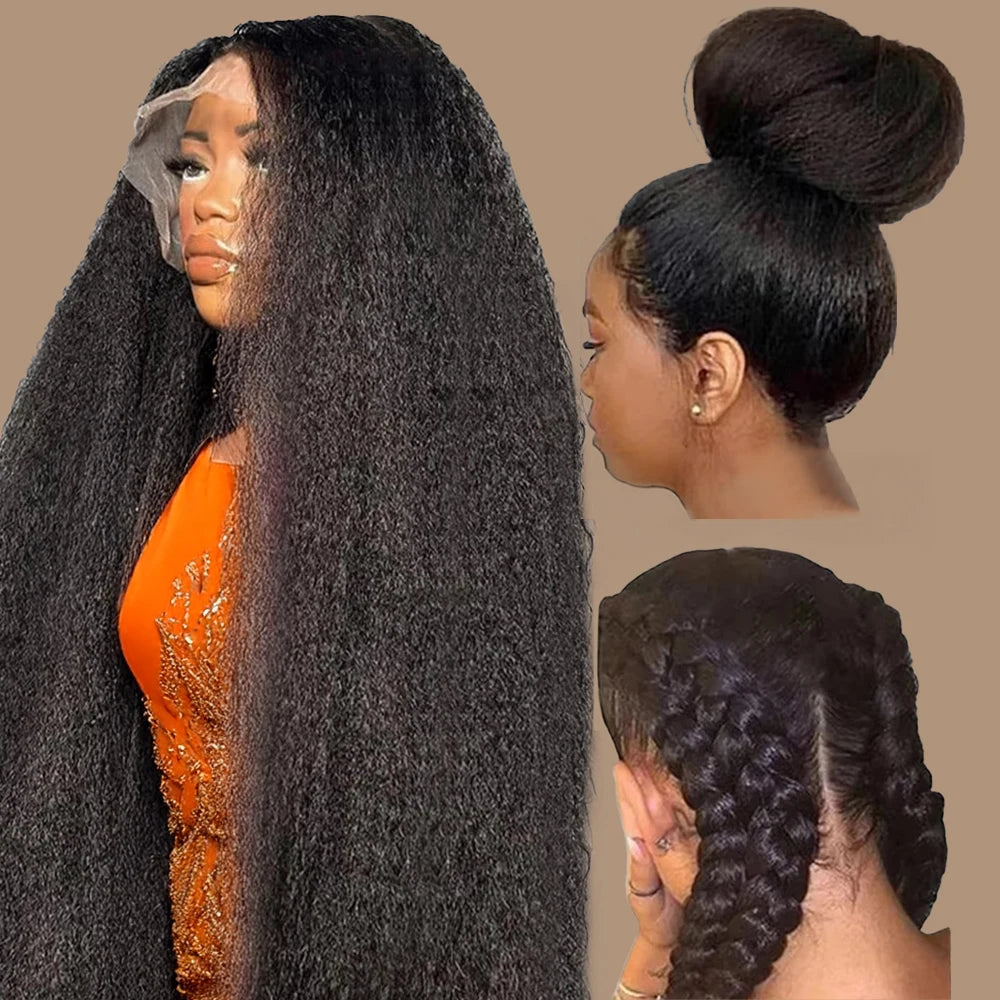 13x6 Kinky Straight HD Lace Front Human Hair Wigs Yaki Straight 360 Full Lace Frontal Wigs For Women Pre Plucked 300 Density