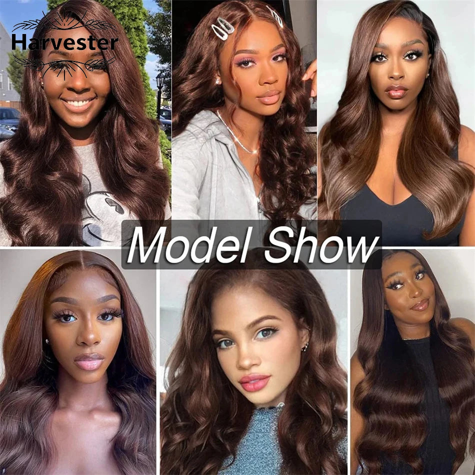 30 Inch Chocolate Brown Body Wave Lace Front Wig Transparent 13x6 HD Lace Frontal Wigs 13x4 Pre Plucked Colored Human Hair Wigs