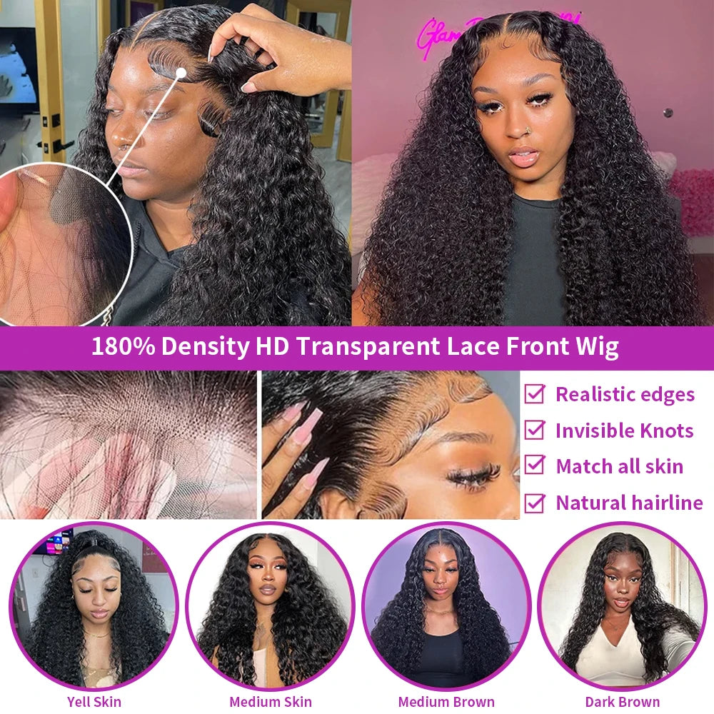 Deep Wave Lace Front Wigs Human Hair Pre Plucked 180% Density HD 13x6 Lace Frontal Wigs For Women Human Hair Lace Frontal Wigs