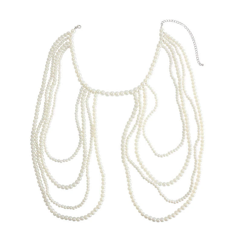 Sexy Hot Girl Body Chain Waist Chain Women's Fashion Show Imitation Pearl Shoulder Chain Bustier Chain Clothing Chain