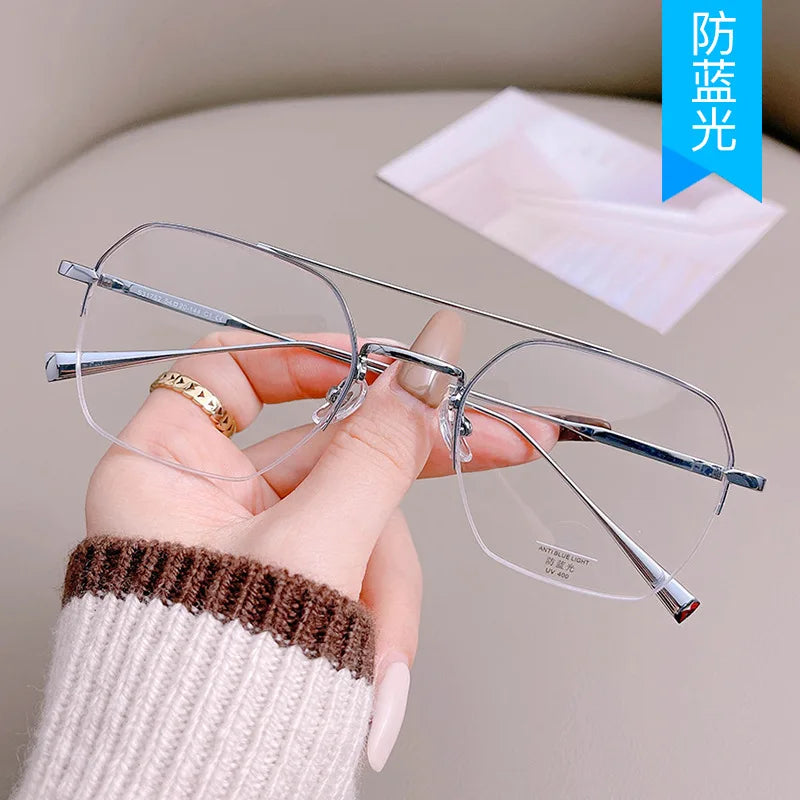 New Fashion Eyeglass Frames Women Semi-rimless Metal Frame Stylish Men Women Glasses Anti Blue Light Woman  Glasses