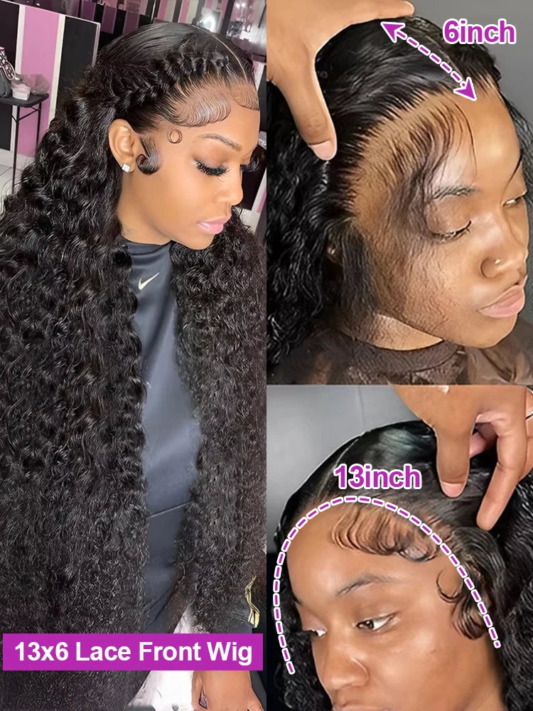 300% 13x6 Hd Transparent Deep Wave Frontal Wigs Brazilian 40 46 Inch 13x4 360 Water Curly Lace Front Human Hair Wigs For Women