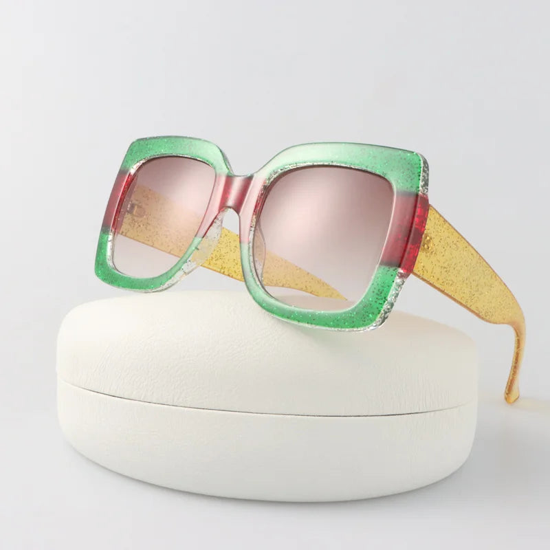 Fashion Square Sunglasses Woman Vintage Brand Designer Oversized Sun Glasses Female Retro Gradient Redgreen Oculos De Sol