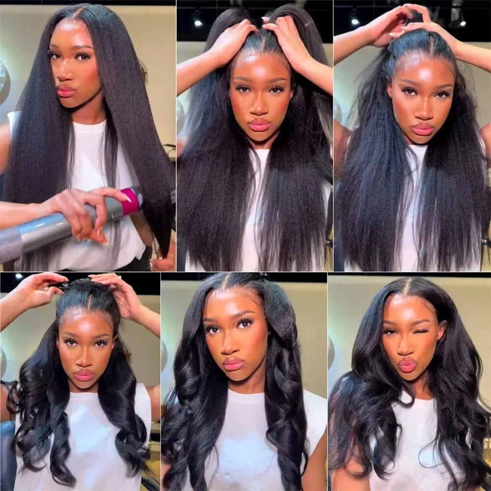 13x6 Kinky Straight HD Lace Front Human Hair Wigs Yaki Straight 360 Full Lace Frontal Wigs For Women Pre Plucked 300 Density