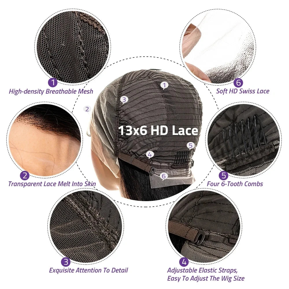 Body Wave 13x6 HD Transparent Lace Front Human Hair Wig 40 Inch Pre Plucked 220 Density 5x5 Glueless Lace Frontal Wigs for Women