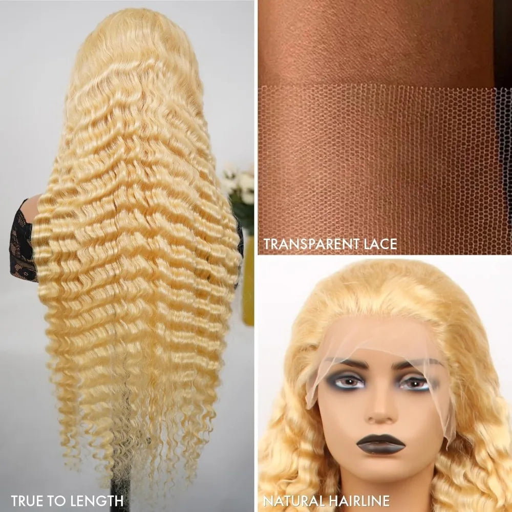 13x4 Lace Front Wig Human Hair Blonde Deep Wave Blonde Lace Front Wigs 250% Density Free Part 613 Wig Pre Plucked with Baby Hair