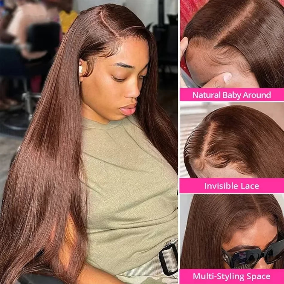 250 Density Straight Lace Front Wig Chocolate Brown Human Hair Wigs 13X6 Hd Lace Frontal Wig Pre plucked Colored Brazilian Hair
