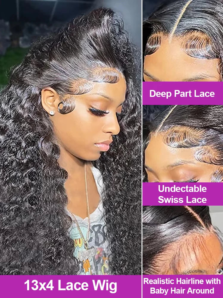 300% 13x6 Hd Transparent Deep Wave Frontal Wigs Brazilian 40 46 Inch 13x4 360 Water Curly Lace Front Human Hair Wigs For Women