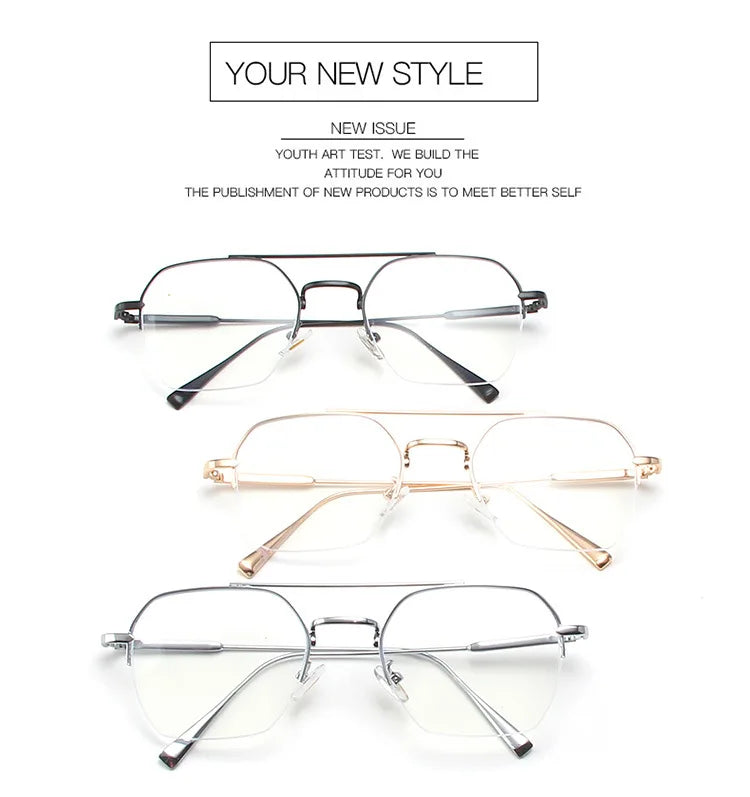 New Fashion Eyeglass Frames Women Semi-rimless Metal Frame Stylish Men Women Glasses Anti Blue Light Woman  Glasses