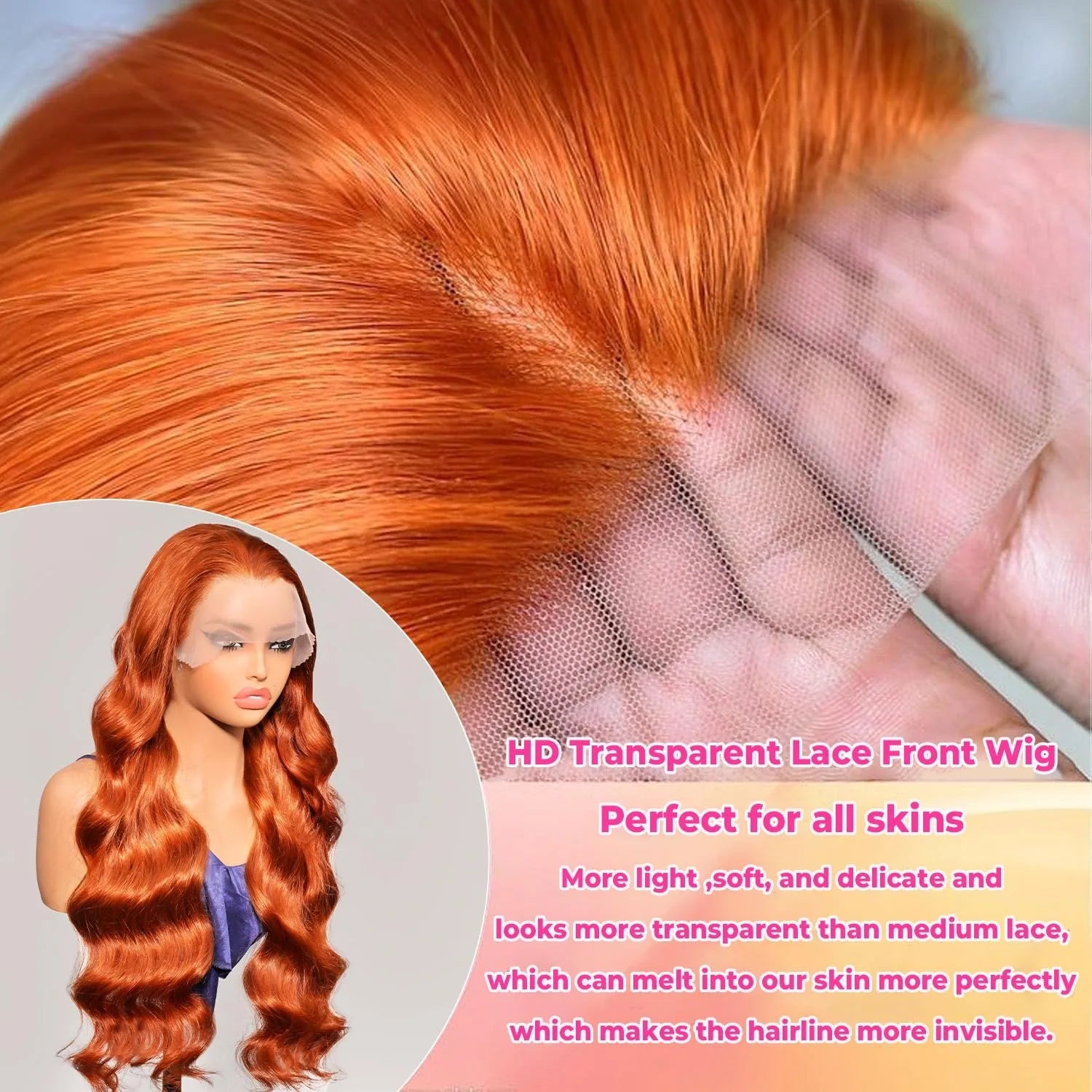 Ginger Human Hair Wig Body Wave Frontal Wig 13X6 Human Hair 30 Inch Lace Front Wigs Colored Brazilian Hair For Women 200 Density