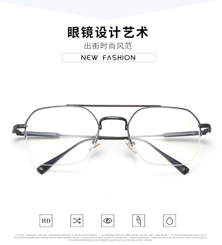 New Fashion Eyeglass Frames Women Semi-rimless Metal Frame Stylish Men Women Glasses Anti Blue Light Woman  Glasses