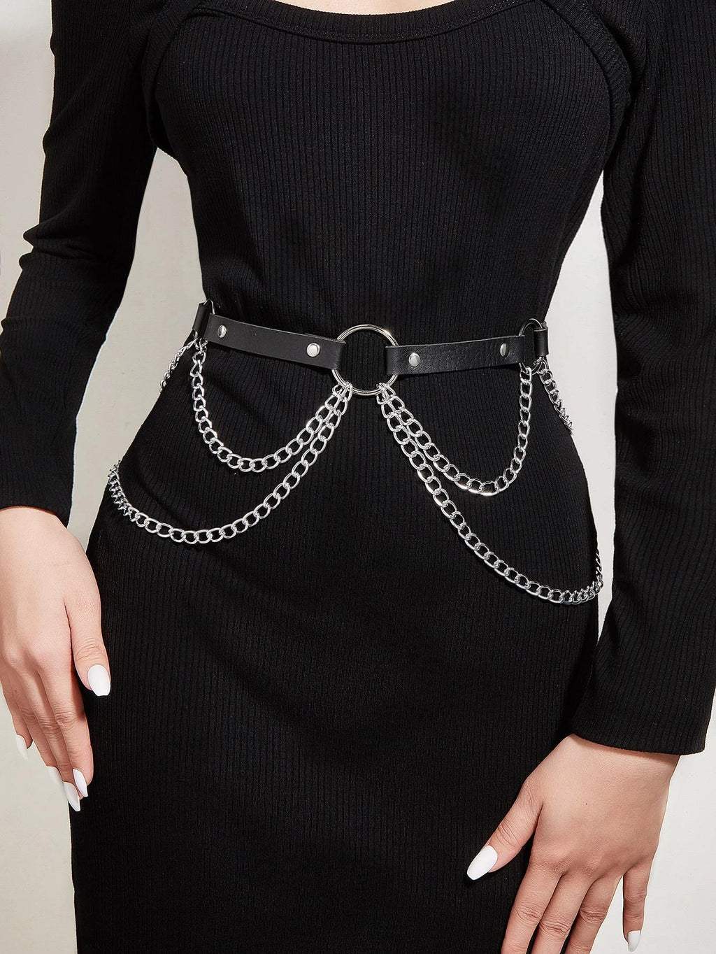Women Sexy Body Chain PU Harness Waist Chain Accessories Adjustable Chain Belly Belt Gothic Body Chain Festival Girls Jewelry
