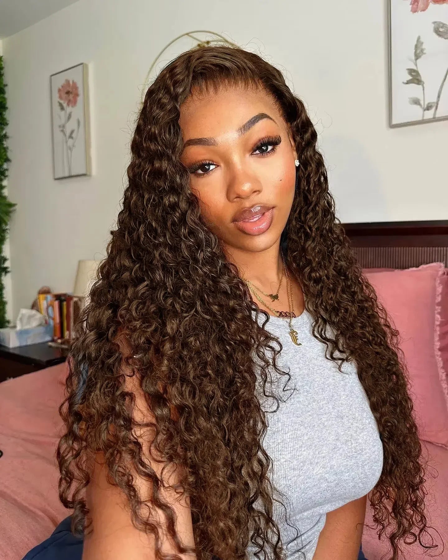 200% Chocolate Brown Deep Wave Human Hair Wig 30 34Inch Transparent Lace Frontal Wigs For Women 13x4 Lace Front  Curly Wigs