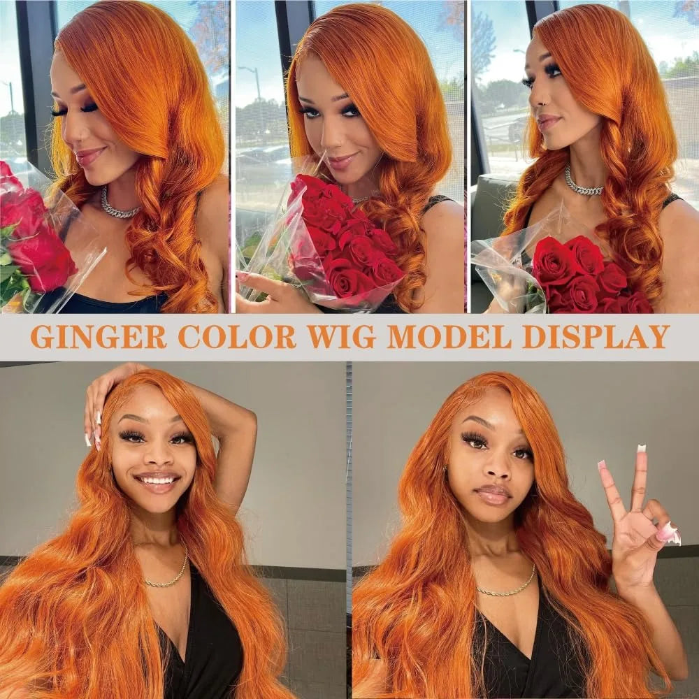 Ginger Human Hair Wig Body Wave Frontal Wig 13X6 Human Hair 30 Inch Lace Front Wigs Colored Brazilian Hair For Women 200 Density