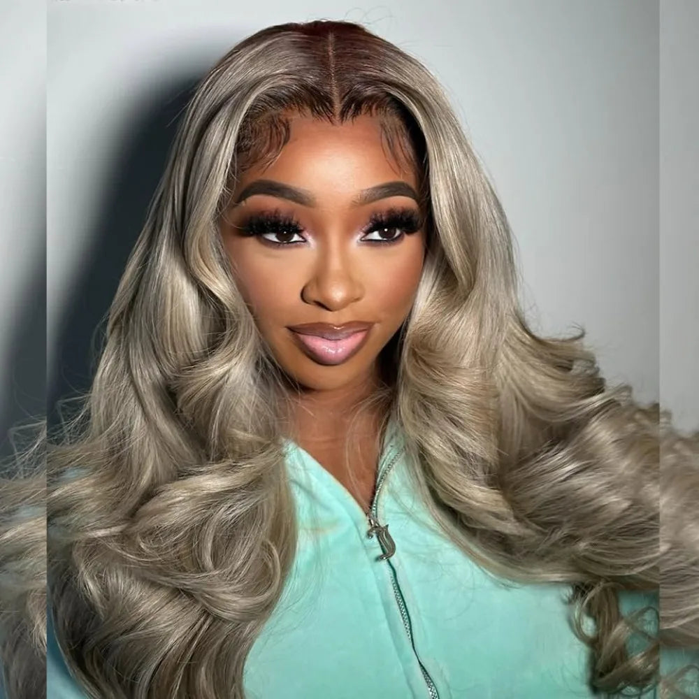 13x4 Ombre Blonde with Root Colored Lace Front Wigs for Women Human Hair Body Wave Ombre Ash Blonde Lace Frontal Wig 200 Density