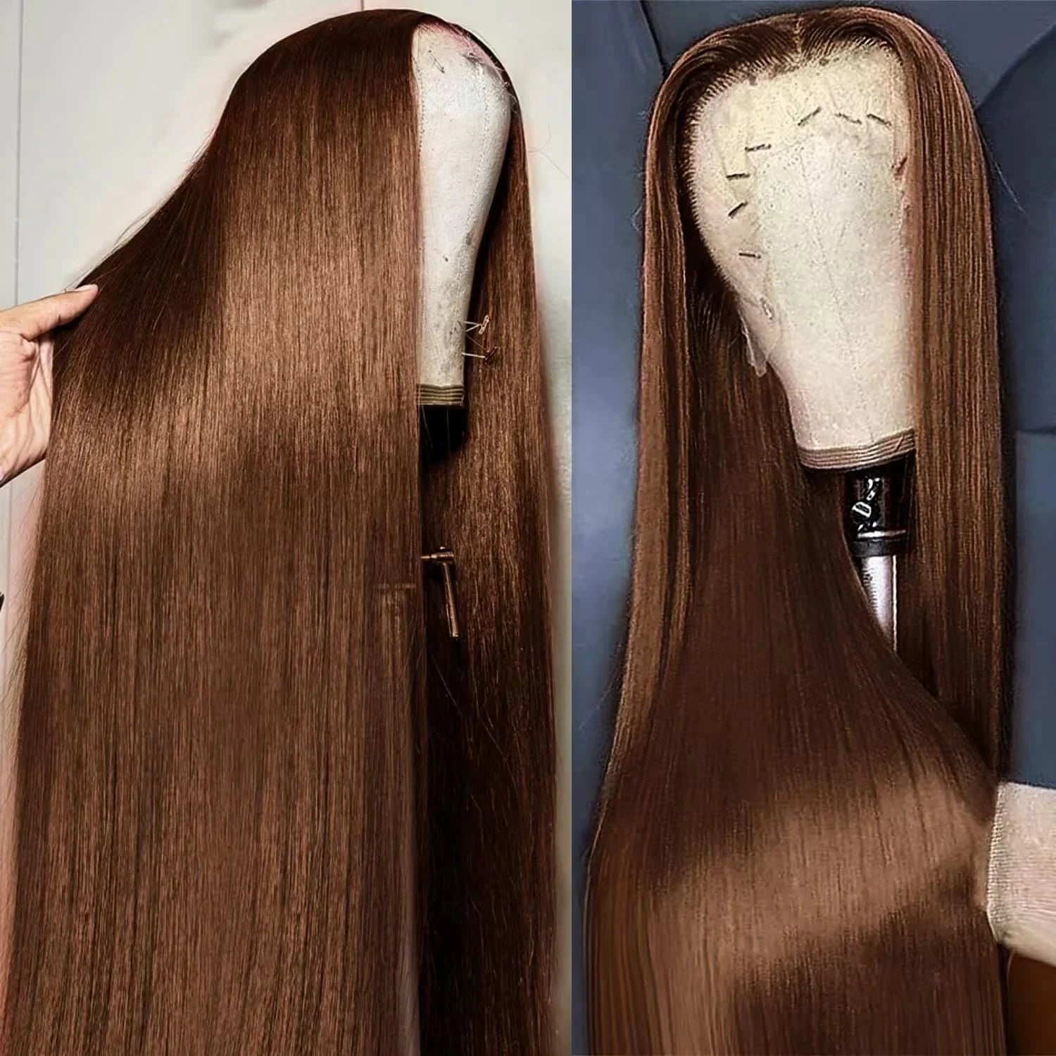 40 Inches Chocolate Brown Straight Lace Frontal Wigs 250 Density Straight Human Hair Wigs 5x5 Hd Lace Frontal Human Hair Wigs