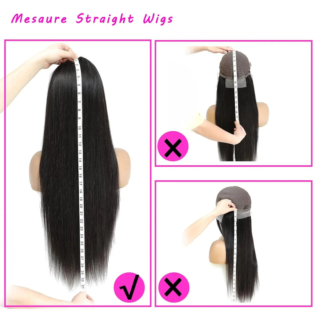 30 inch Lace Front Wig Straight Lace Frontal Wigs Pre Plucked 200% Density 13X4 Brazilian Human Hair Wig For Women Natural Black