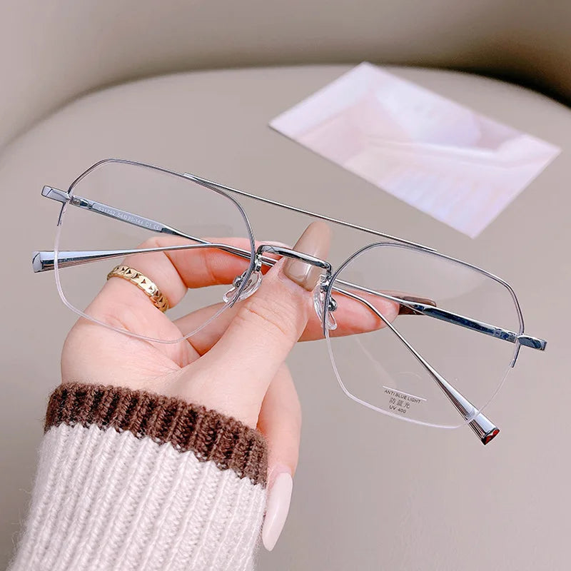 New Fashion Eyeglass Frames Women Semi-rimless Metal Frame Stylish Men Women Glasses Anti Blue Light Woman  Glasses
