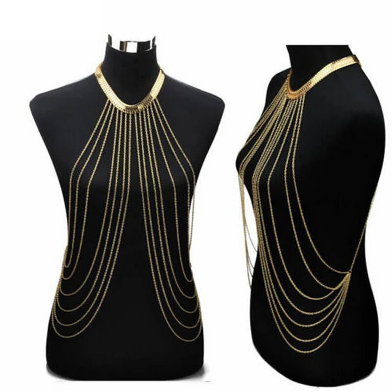 Chest Chains Sexy Beach Bikini Body Jewelry Charm Goth Body Chain for Women Summer Accessories Boho Waist Gift Tassel Necklaces