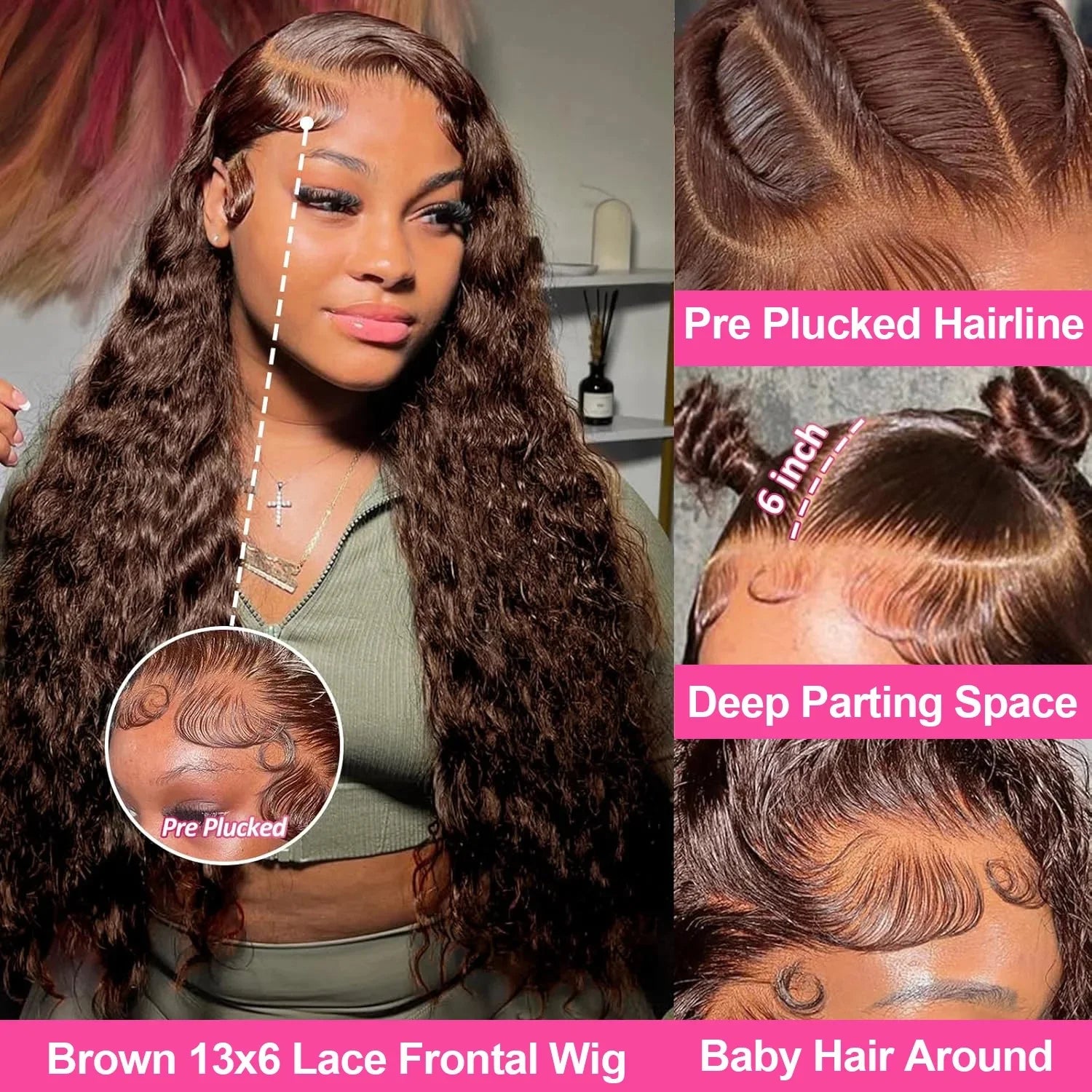 Chocolate Brown Curly Lace Front Human Hair Wigs 13X6 5X5 Lace Frontal Wig Brazilian Deep Wave Colored Bleached Wigs For Women