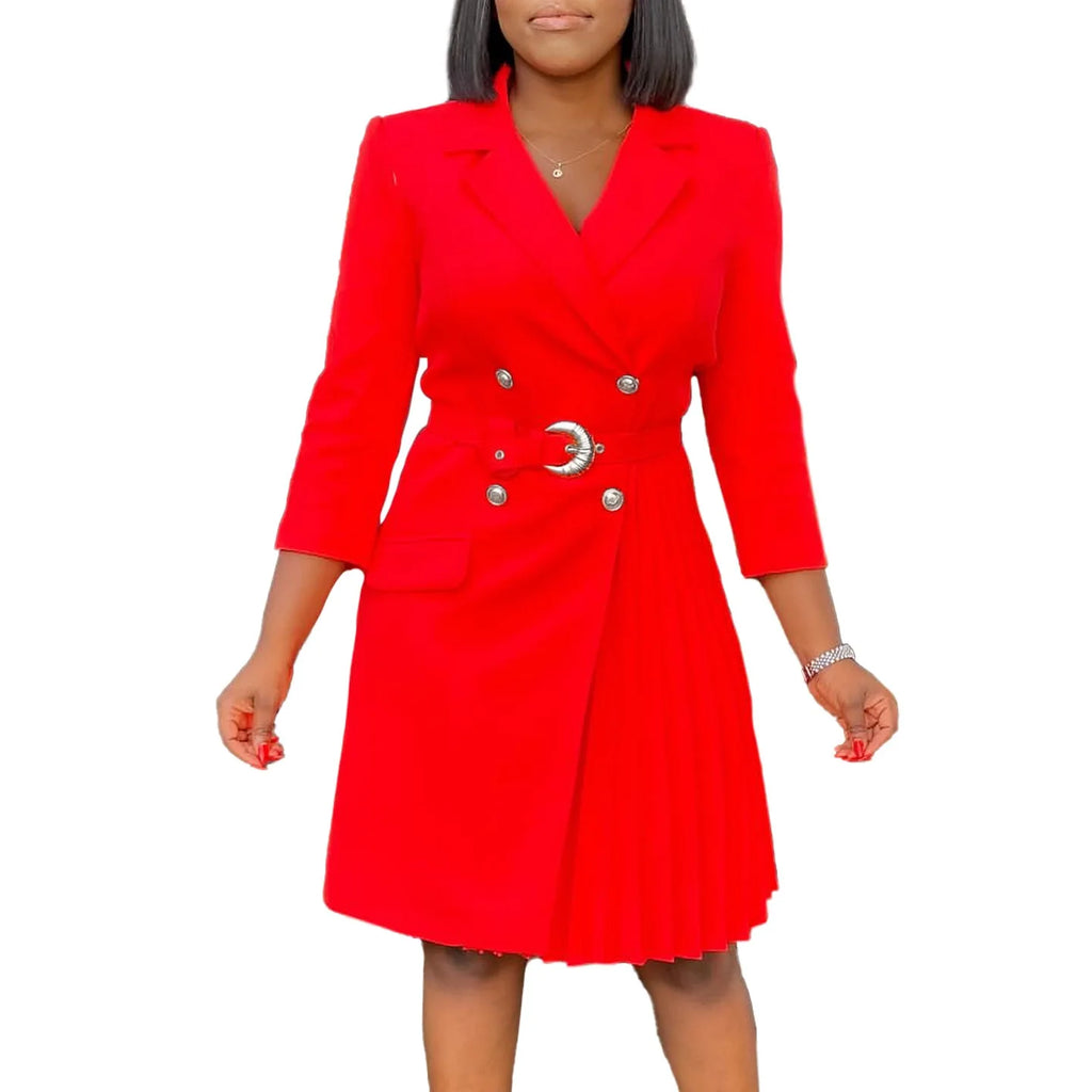 Elegant Dresses for Woman 2024 Autumn Winter New Trends Notched Collar Full Sleeve Sashes Pleated Mid Calf Solid Fashion Dress