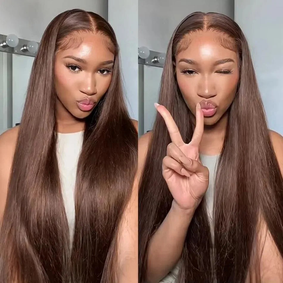 250 Density Straight Lace Front Wig Chocolate Brown Human Hair Wigs 13X6 Hd Lace Frontal Wig Pre plucked Colored Brazilian Hair