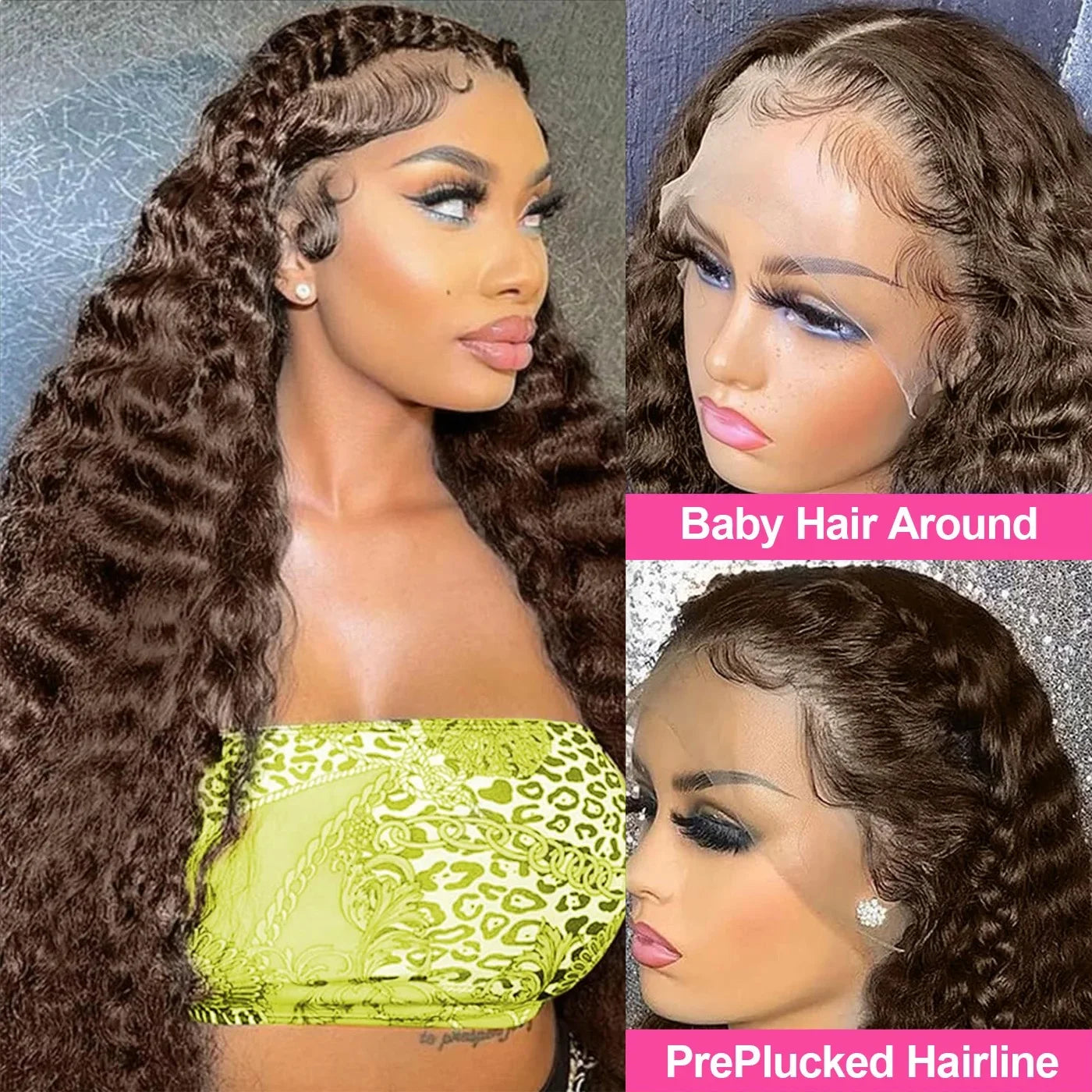 Chocolate Brown Curly Lace Front Human Hair Wigs 13X6 5X5 Lace Frontal Wig Brazilian Deep Wave Colored Bleached Wigs For Women