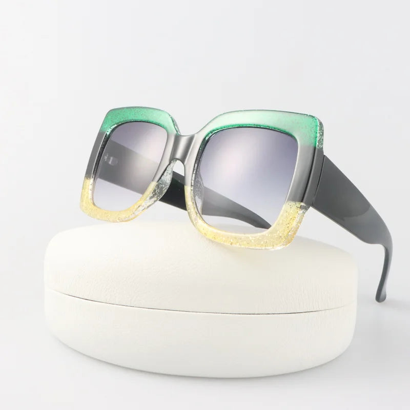 Fashion Square Sunglasses Woman Vintage Brand Designer Oversized Sun Glasses Female Retro Gradient Redgreen Oculos De Sol