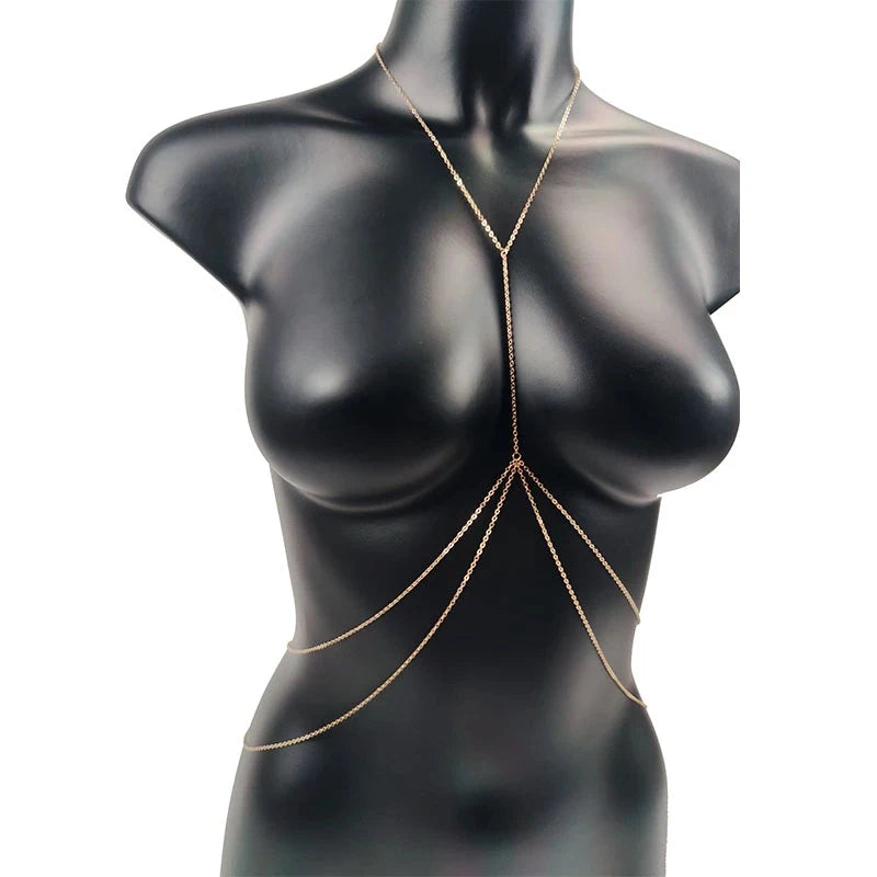 Body Jewelry Sexy Chest Chain Bikini Belly Chains for Women Cross Waist Chains Female Body Suit Girl Fashion Beach Simple Luxury