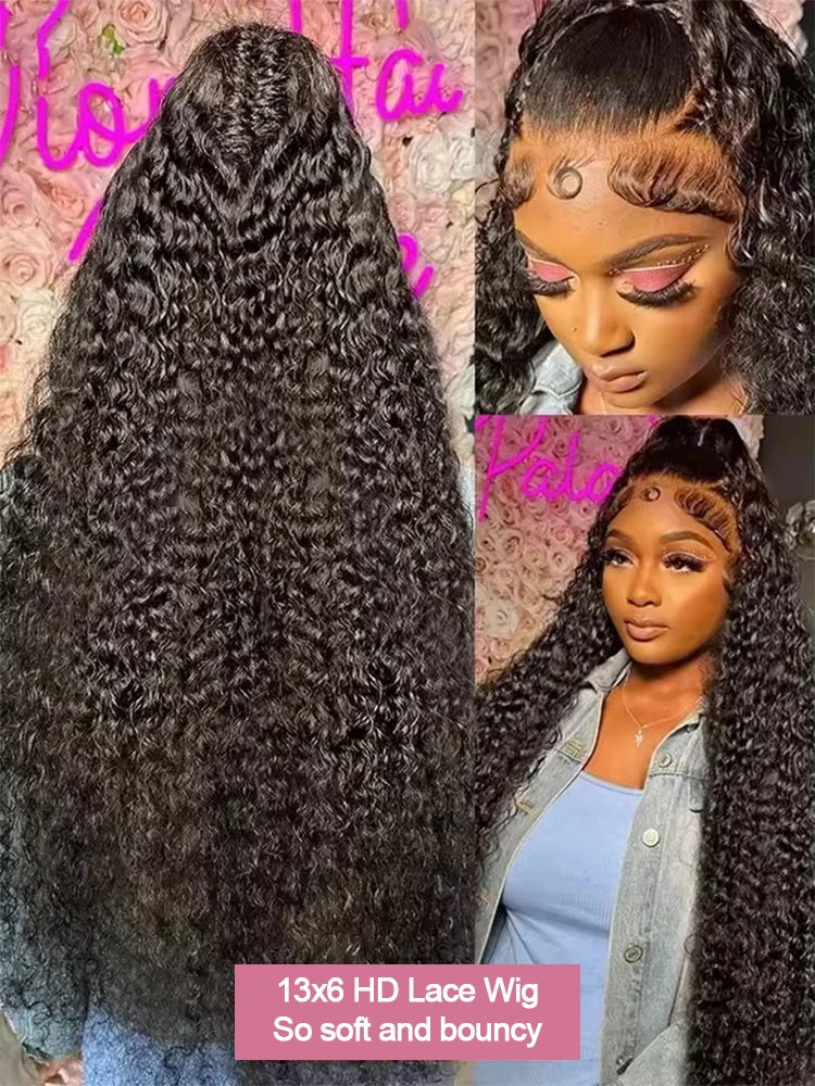 40 46 Inch 13x6 Loose Deep Wave HD Lace Frontal Human Hair Wigs For Women 13x4 Water Wave Curly Lace Front Wig Brazilian 300%