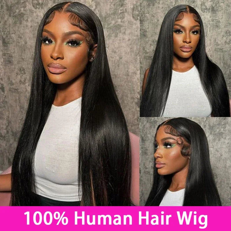 30 inch Lace Front Wig Straight Lace Frontal Wigs Pre Plucked 200% Density 13X4 Brazilian Human Hair Wig For Women Natural Black